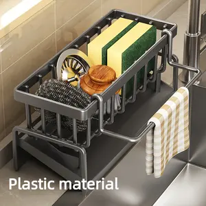 1Set Plastic Kitchen Storage Rack Sink Rag Drain Rack Faucet Sink Dishwashing Detergent Steel Wool Storage Rack Artifact
