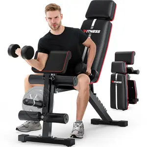 Foldable Weight Bench, 880lbs Weight Capacity , Weight Plate Not Included, Workout Bench Press for Home Gym, Banco Para Hacer Ejercicio Incline Decline Sit up Workout Equipment, Leg Extension and Preacher Pad for Full Body Strength Training