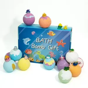 12 Pack Baby Bath Bombs Gift Set - Dinosaur Egg & Ocean Themed Fizzy Foam Balls with Surprise Inside, Natural Sea Salt Color Changing Gentle Glycerin Moisturizing Body Care, Soothing Hydrating Fragranced Easter Spa Supplies
