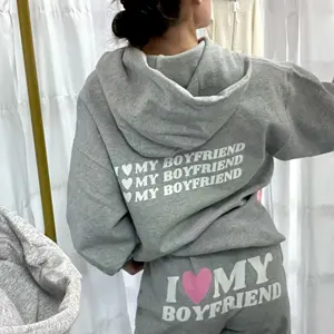 Grey I Heart My Boyfriend Hoodie, Grey I Love My Boyfriend Hooded Sweatshirt