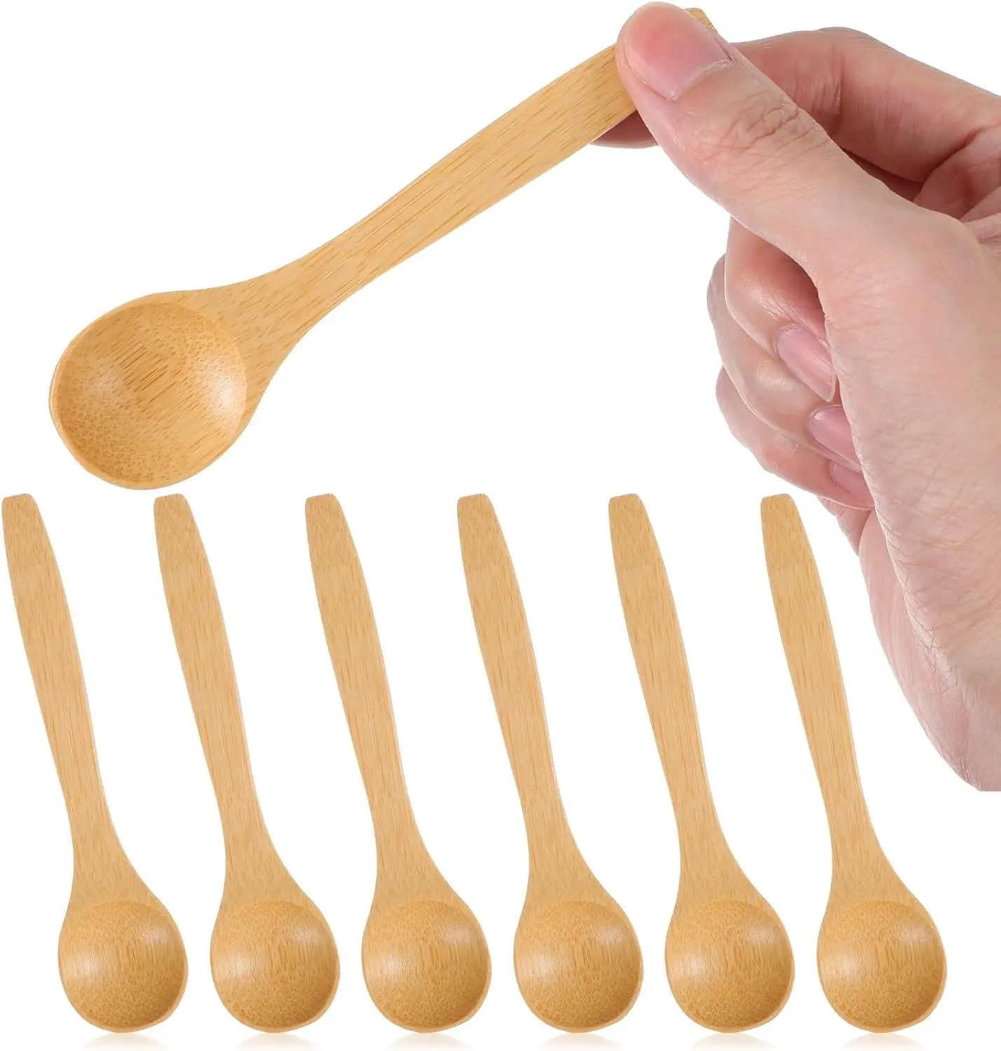 6PCS Bamboo Spoons, Mini Wooden Spoons 5.12 Inch, Multi-purpose Small Teaspoons for Condiments Spices Honey Ice Cream Coffee Kitchen & Serving Utensils