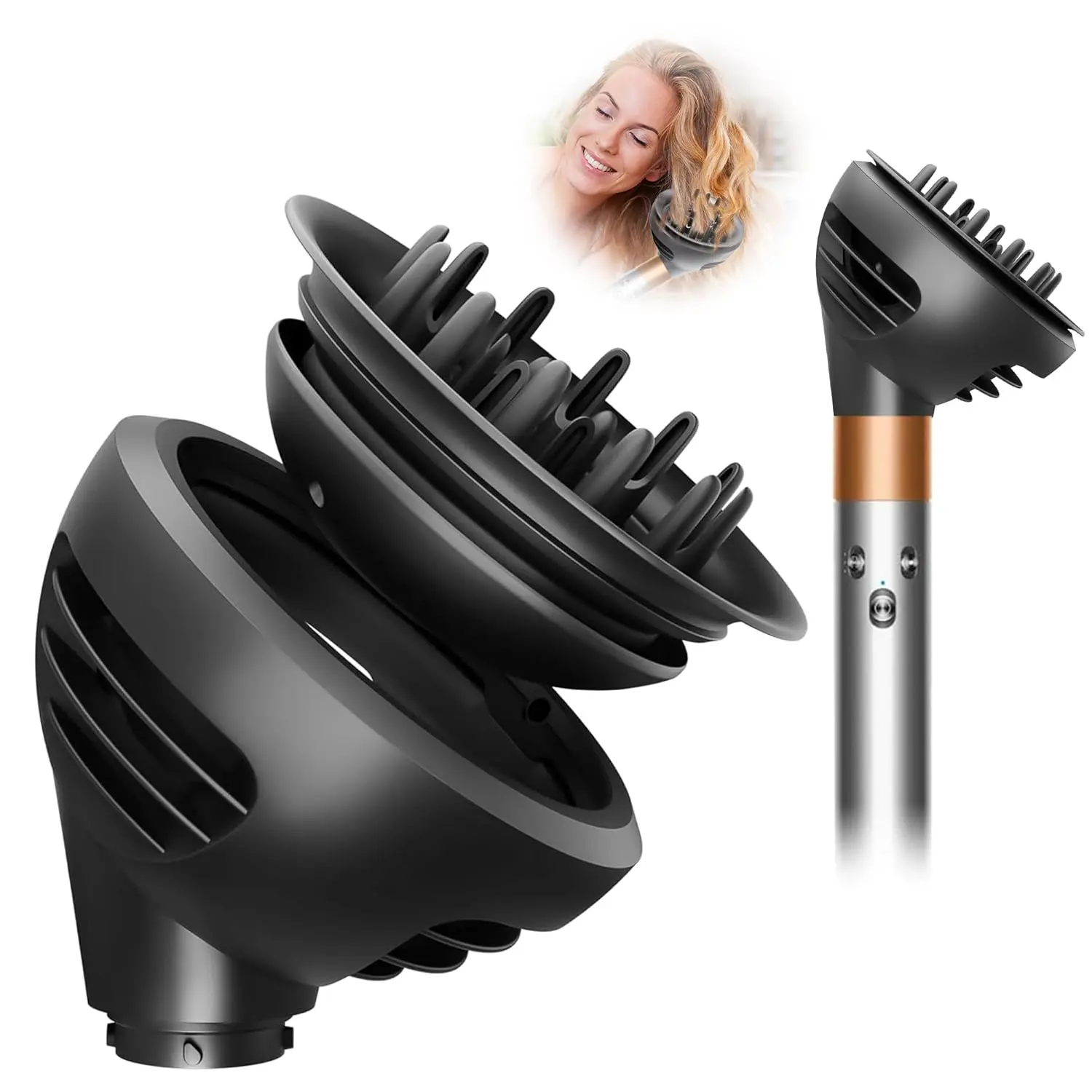 Curl Diffuser Attachment for Airwrap, Upgraded Hair Diffuser Nozzle Dome and Modes for Curl Wave Hair, Compatible with Styler HS01/05 Smooth