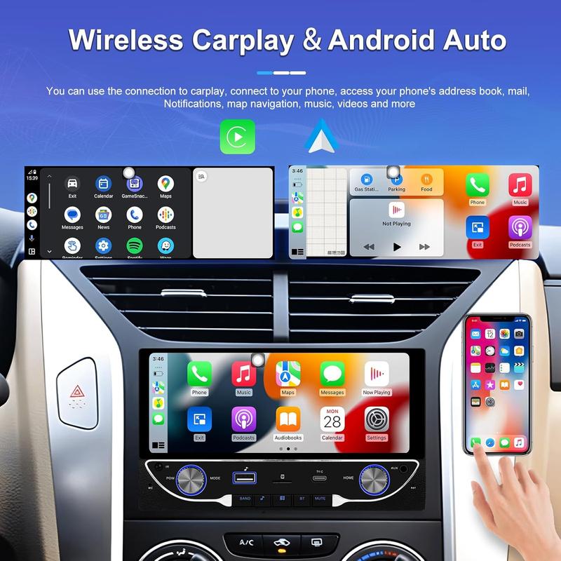 Hikity Double Din Car Radio with Wireless CarPlay Android Auto, Auto Radio with Bluetooth Hands-Free 6.86 Inch Touch Display Radio support DVR FM/EQ/AUX+Rear View camera