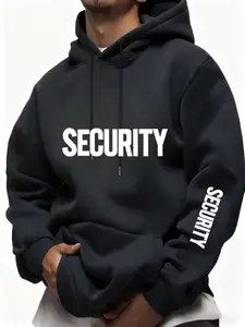 Men's Casual Sporty Hoodie with Security Print, Thickened Fitted Long Sleeve Pullover, Geometric Pattern, Spring & Fall Fashion