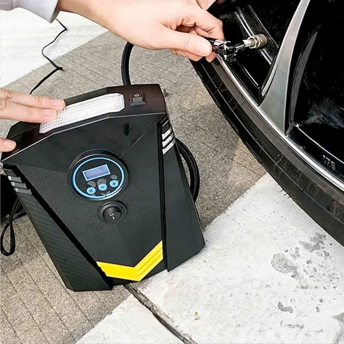Compact Vehicle Tire Inflator, 12V Portable Air Compressor with 150 PSI Max, Backlit LCD Display, LED Light & Auto Shut-Off for Cars, Bikes, Kayaks, Heavy Duty, Automatic, 150Psi Max Pressure, Fast Inflate, 4Unit Psi/Bar/Kpa, 10A, Plug-And-Play, Heavy-Dut