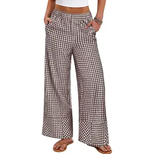 ANRABESS Womens Gingham Striped Boxer Pants Pajama Lounge PJ Bottoms Plaid Wide Leg Casual Cute Fall Trousers with Pockets