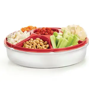 Serving Center Set, 6 Compartment Serving Tray with Food Storage Container & Lid, Dishwasher Safe & BPA Free, Plastic, color red Kitchen Utensils