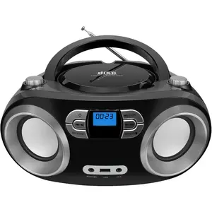 Portable CD Player Boombox with FM Radio, , USB Port, AUX Input, and Headphone Jack - CD-R/CD-RW/MP3-CD Compatible, Clear Stereo Sound, Backlit LCD Display - Black