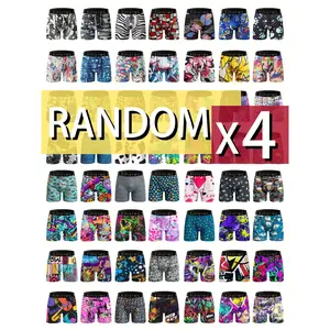 4 Random Men'S Boxer Briefs, Fashion Printed Solid Color Knit Panties, Men'S Alphabet Belt Breathable And Comfortable Boxer Shorts, Polyester Stretch Athletic Shorts, Men'S Casual Underwear Daily Bottoms, Comfortable, Breathable And Sweat Absorbent