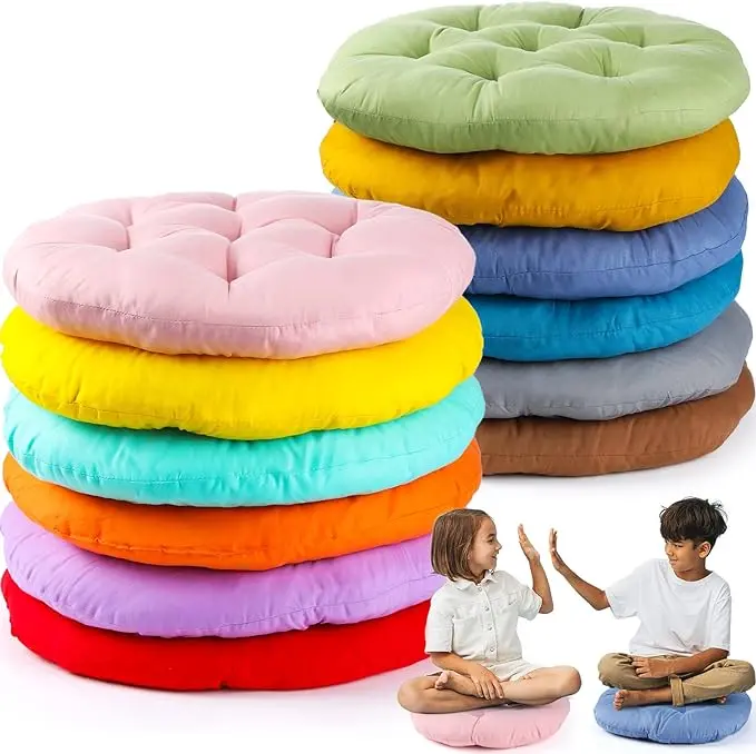 Fumete 12 PCs Floor Pillows Cushions Round Seat Pillows Seating 15 x 15 Inches Color Chair Cushions Floor Pillow Reading Cushion for Kids Adults Classroom Home School Playing Supplies (Colorful)