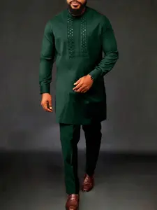Hot New African Men's Set, Long Sleeve Top and Long Pants 2-Piece Suit, Trendy Cross-Border Fashion, Ideal for Export Sales
