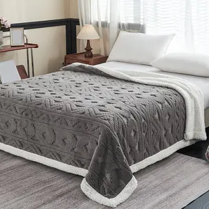 Ultra-Soft Reversible Velvet Blanket, Breathable Lotus Pattern Top Layer, Warm Wool-Lined Bottom, Portable Nap Throw, Soft Comfy Blanket for Dorms & Homes