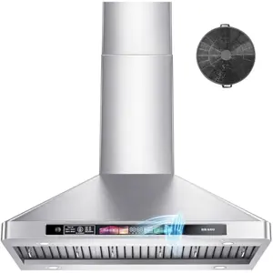 36 Inch Wall Mount Range Hood 900 CFM with Voice/Gesture/Touch Control, Stainless Steel Vent Hood with 4 Speed, 4 Adjustable Lights, Ducted/Ductless Convertible
