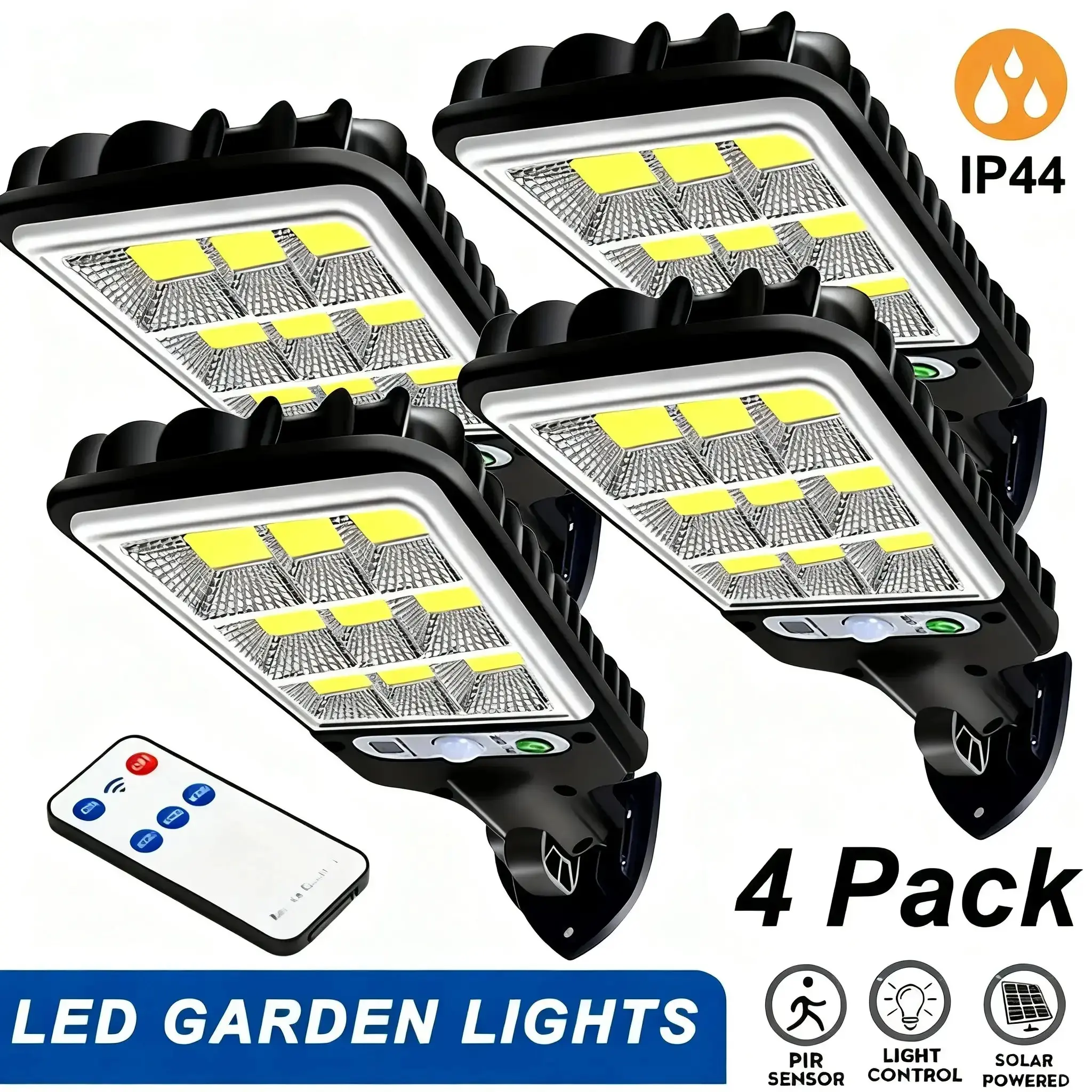 4 Pack Summervibes Super Bright 108 LED Solar Street Lights, Efficient Auto Day-Charging Night Lighting, IP65 Weatherproof Motion Sensor Light with Remote Control, Halloween Decor Wireless Easy Install for Outdoor Walls & Fences