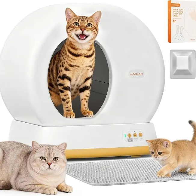 Meowant Automatic Litter Box - 57.6L Clay-Based Self-Cleaning Litter Tray with 4.8" Low-Entry, Odor Control, Quiet Operation, APP Control, Included Mat & Liner, Time-Saving, 2-4 Week Deep Clean, Ideal Gift for Cat Lovers (Pet Supplies)