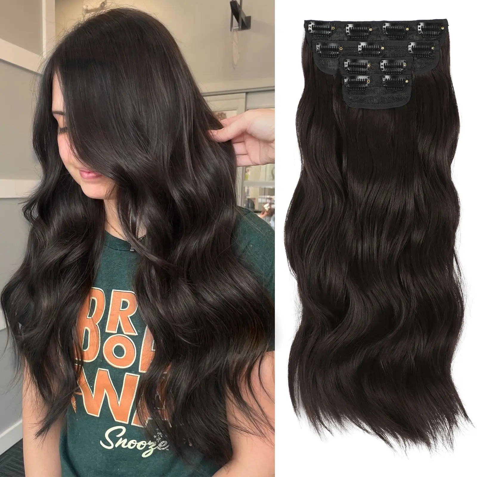 SilkGlow Hair Clip in Hair Extensions for Women, Long Wavy Premium Synthetic Hair, Soft Fashion Accessories for Instant Length, Ideal for Daily Use & Parties, Hair Extensions Clip In