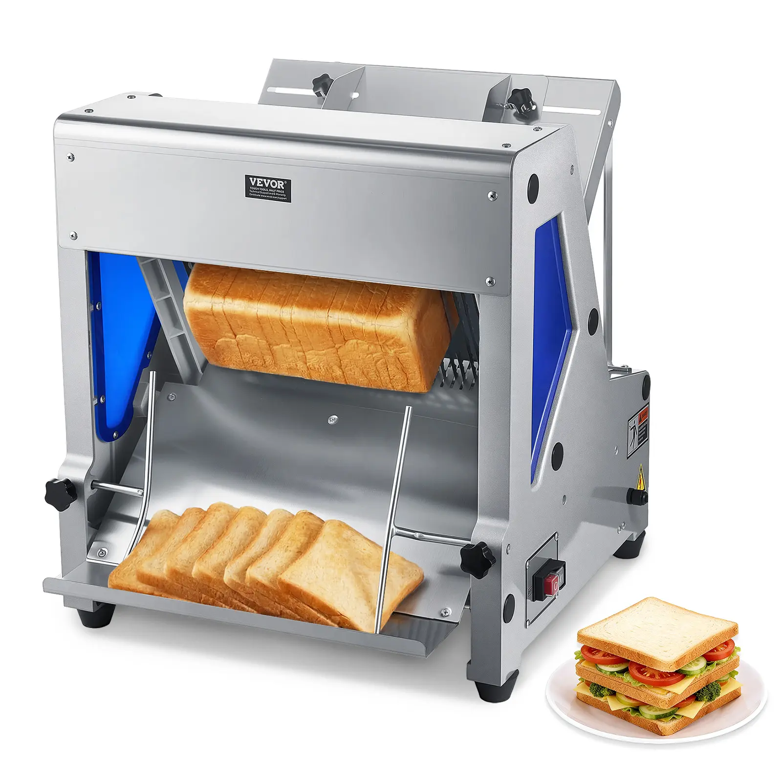 VEVOR 370W Power Electric Bread Slicer, Compact Die-Cast Aluminum Body Countertop Cutter, 12mm Slice Thickness, 120V Plug for Bakeries/Restaurants & Home Use