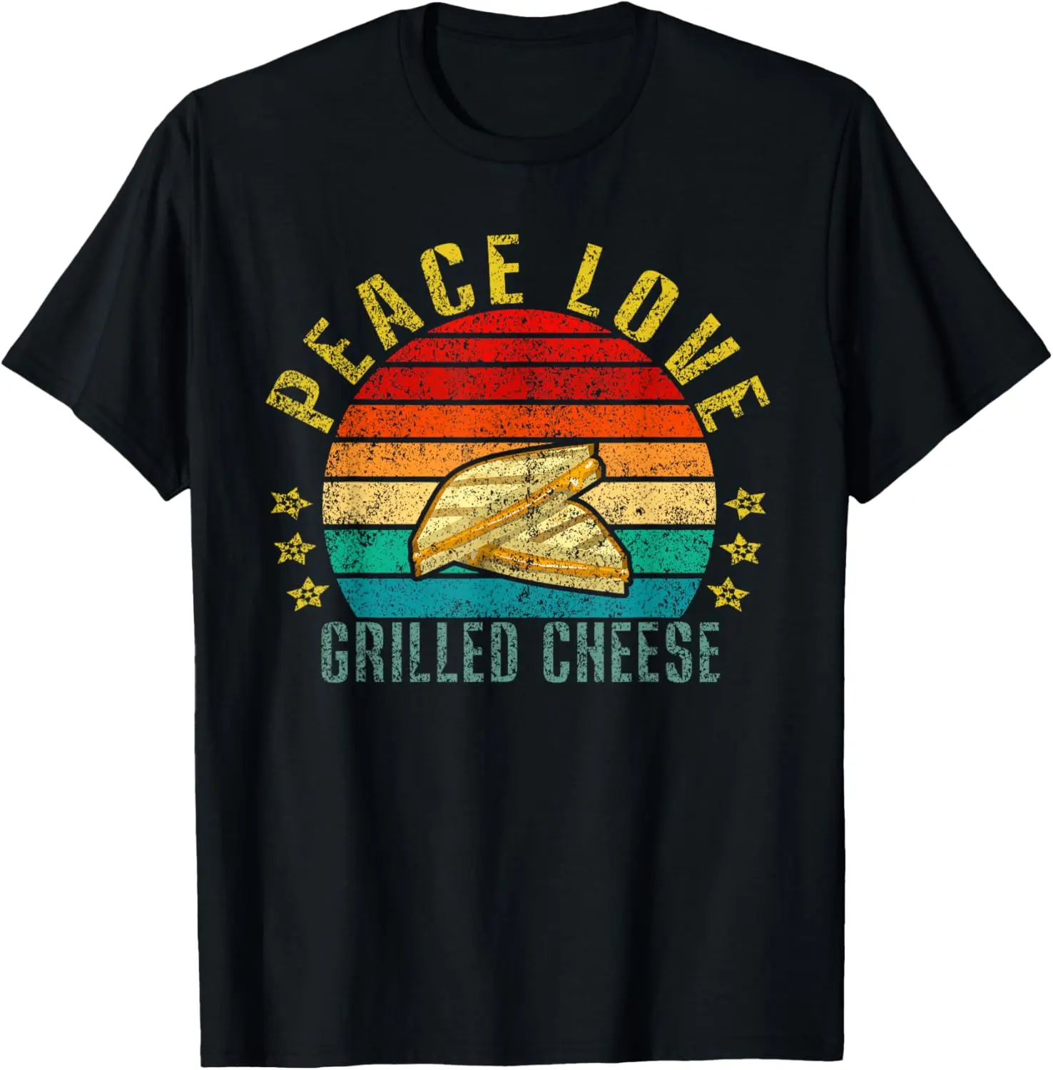 Women's Vintage Peace Love Grilled Cheese Graphic T-Shirt - Soft Distressed Cotton, Casual Short Sleeve, Comfortable Everyday Fit, Stylish Funny Retro Top