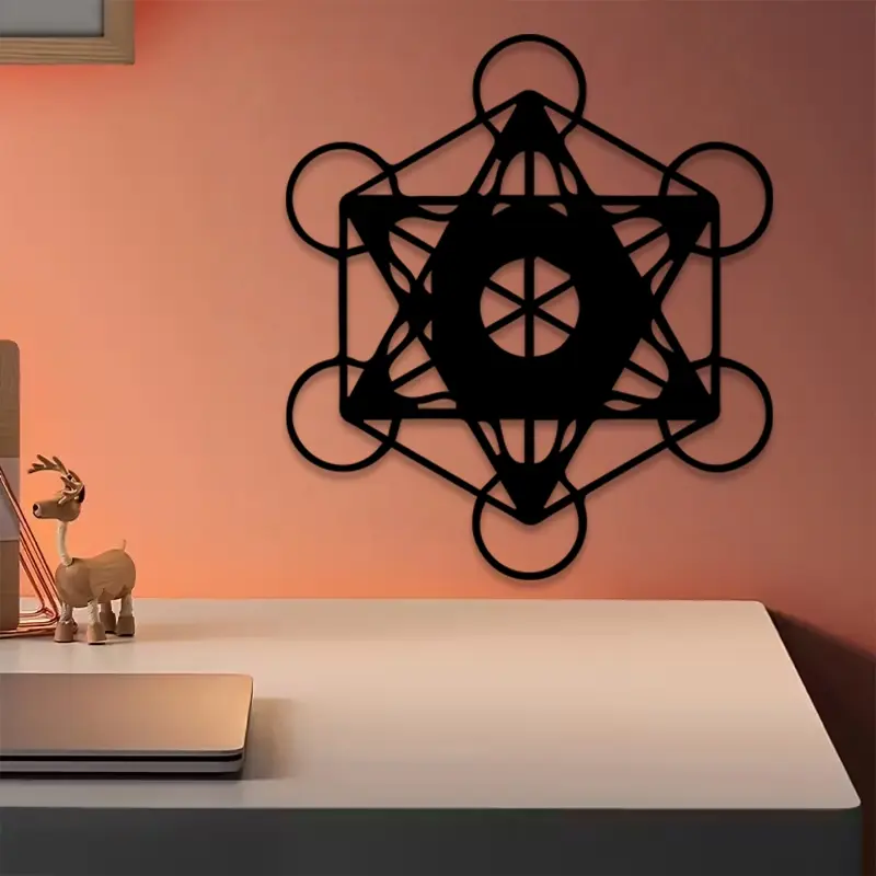 1pc Metatron Cube Metal Wall Art, Metatron Cube Statue Mural, Perfect for Living Room Wall, Office Wall, Gallery Wall, Christmas Decor, Ideal Gift for Spiritual Seekers, Powder-Coated Metal