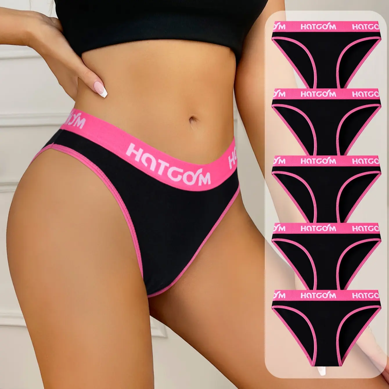 HOTCOM Women’s 5/3-Pack Color Block Letter Briefs – Elegance Stretch Panties, Breathable Everyday Womenswear