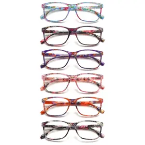 6-Piece Set Of Fashionable Retro-Printed Anti-Blue Light Reading Glasses For Women Elegant Style With Rectangular Frames Durable Lenses And Spring-Hinge Design Suitable For Various Face Shapes Ideal For Everyday Wear