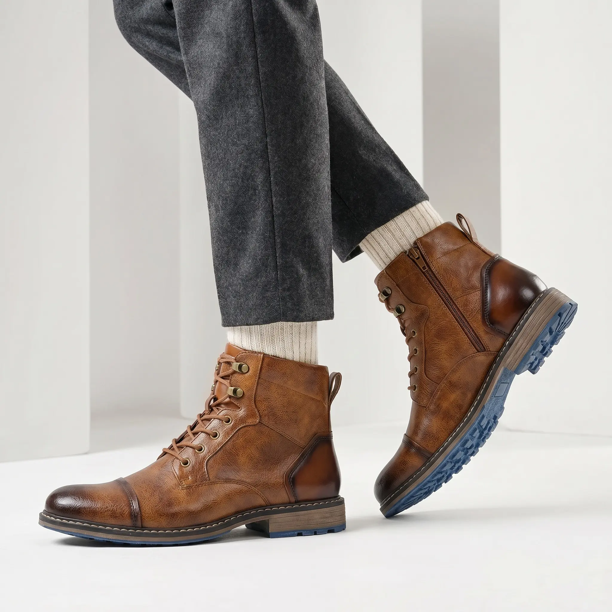 2026 Amber ankle trekking shoe vintage stitching ankle boots men work boots Boy Leather Classic Closed Comfort  Decor Footwear Rubber sole casual comfortable boots Walking Shoes Pedal