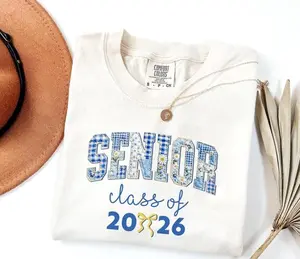 Vintage Patchwork Senior 2026 Shirt, Class Of 2026 T-Shirt, Faux Embroidered Graduation Shirt, Floral Senior Gift, Graduate Shirt