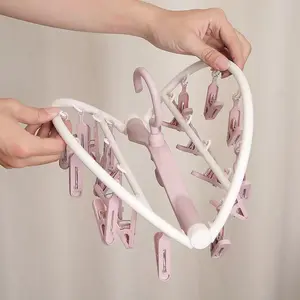 2 PCS Folding Sock Hanger with Clips, Multi-Clip Drying Rack for Socks & Underwear, Space Saving Laundry Hanger for Balcony, Dorm & Bedroom