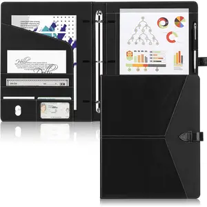 Padfolio 3 Ring Binder Organizer Business Portfolio Folder for Women, A4/ Letter Size PU Leather Professional Portfolio Padfolio for Interview Conference Presentation, Black