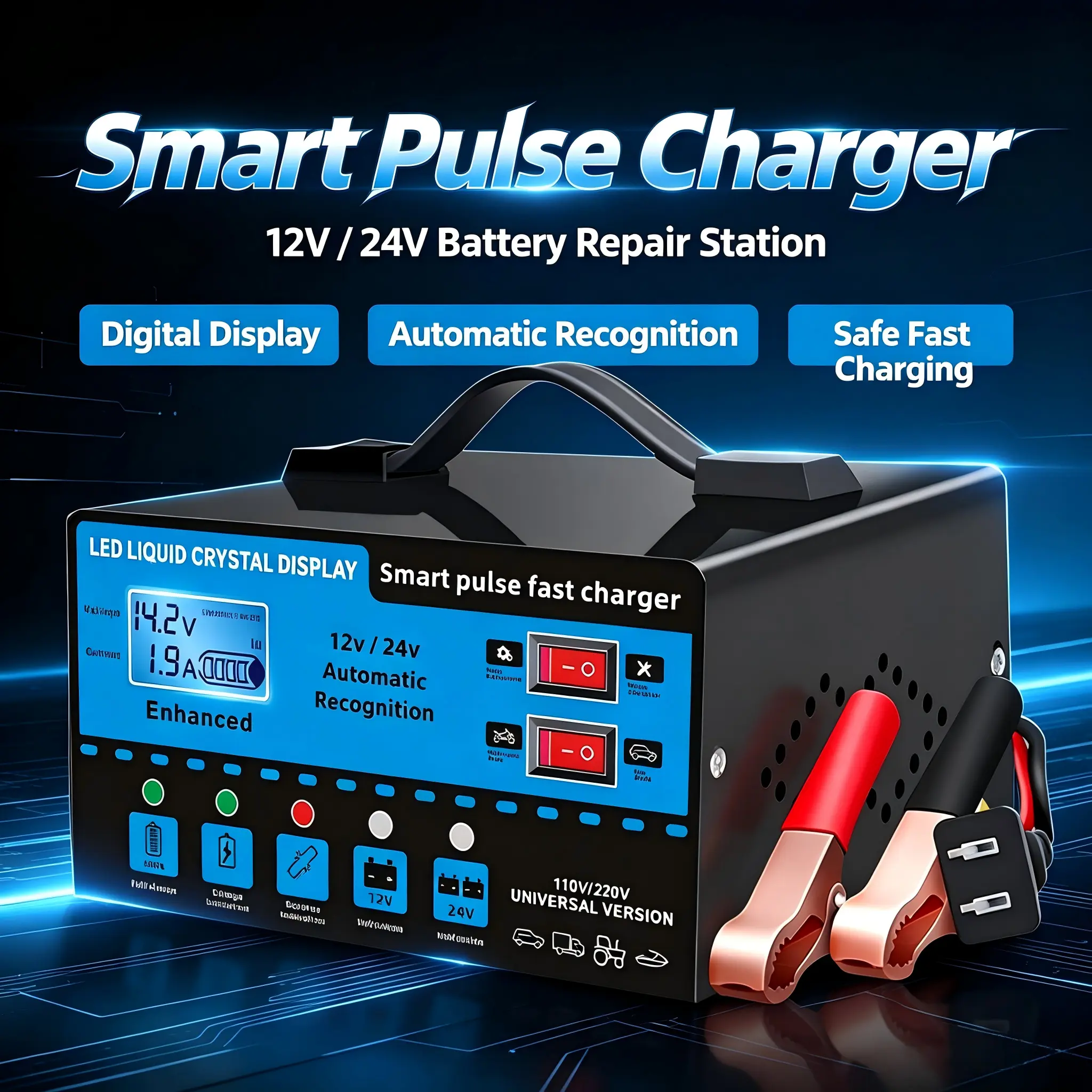 Car Battery Charger, Automotive 12V 6A Smart Battery Trickle Charger, Auto 12V 24V Battery Maintainer for Car Truck Motorcycle Lawn Mower Marine Lead Acid Battery - Car Battery Repair Tools! Father's Day gift