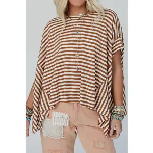 Stripe Batwing Sleeve Round Neck Oversized Top