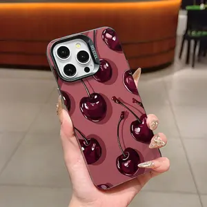 Creative graffiti cherry pattern, drop-proof and non-slip TPU large-aperture IMD phone case, compatible with iPhone 17, 16, 15, 14, 13, 12, 11, XS, X ,Samsung S25 S24 S23 S22 series and other models. Makes a great gift for friends or family.