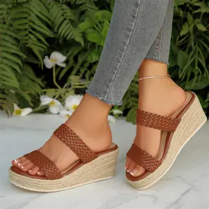Women's Stylish Wedge Heel Sandals Espadrille Wedges Double Braided Strap High Heel Platform Sandals