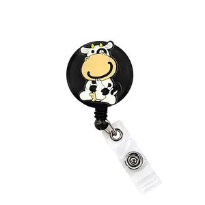Milk Moo Cow Badge Reel ID Holder Badge Clip Funny Nurse Doctor CNA Retractable 25 inch Extension Yazzle Dazzle