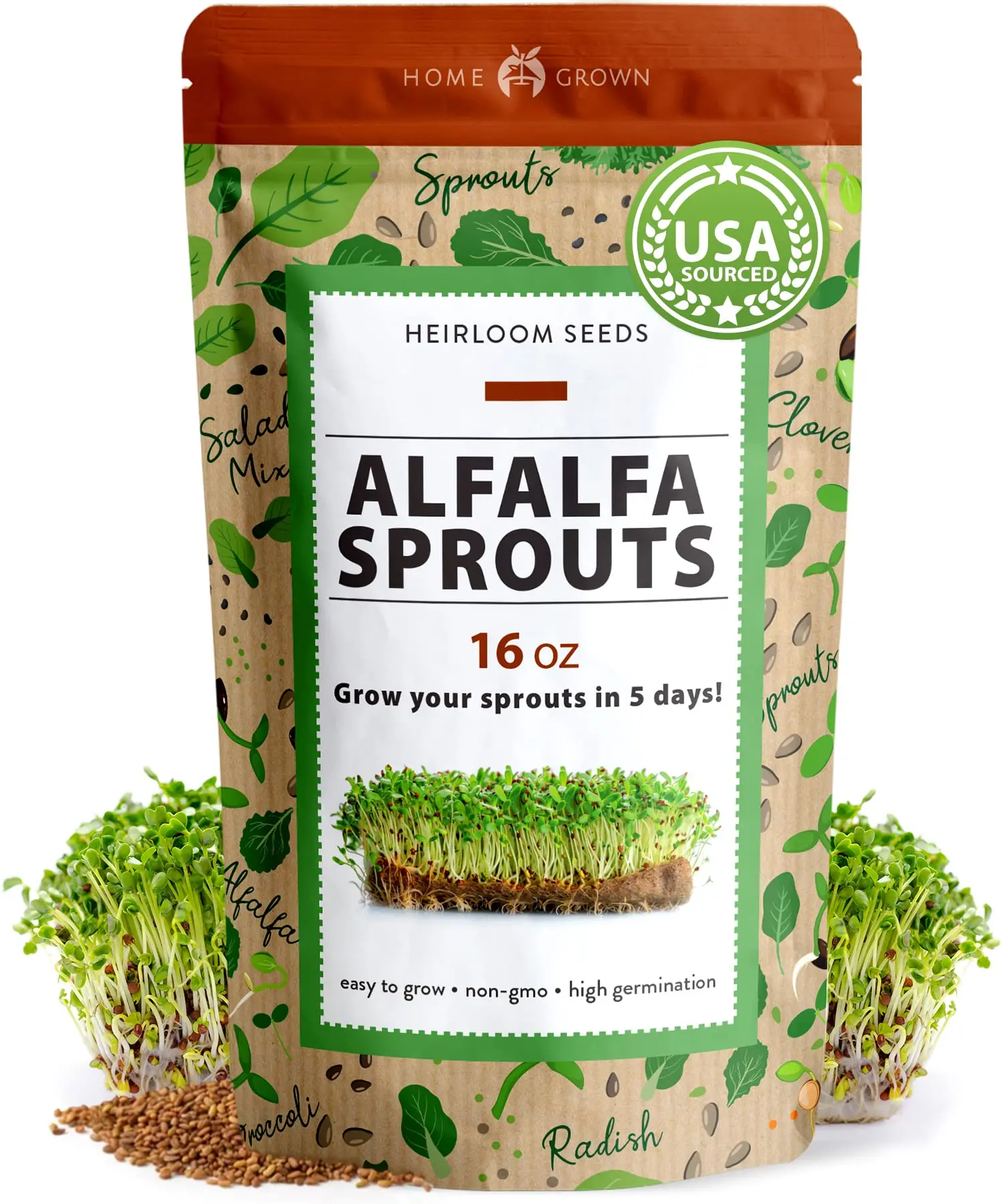 Alfalfa Sprout Seeds for Sprouting and Microgreens - Premium USA Alfalfa Seeds - Heirloom and Non-GMO