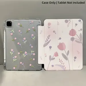 Exquisite Tulip Design Double-Sided Painted Acrylic Tablet Cover with Transparent Crystal Back, Anti-Drop Protection, Compatible with iPad (A16) 11th, 10th Gen 10.9in & 7/8/9 Gen 10.2in Tech Accessories