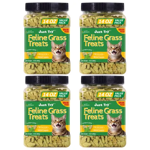 JUST TRY Feline Grass Treats Salmon Flavor Hairball Control Support, Crunchy Snacks, Cat Grass Treats for Indoor Cats 14.1 OZ #sohochic