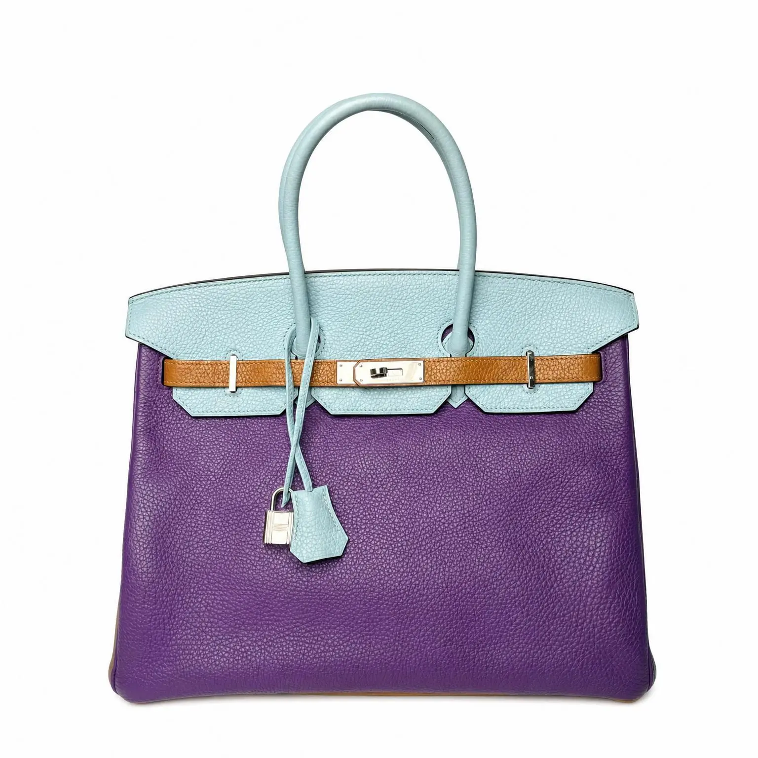 Pre-owned HERMÈS X Top Handle Bags Hermes Taurillon Clemence Arlequin Birkin 35 Ultraviolet Purple 2606270004