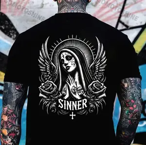 SINNER Tattooed Nun Print T-shirt, hoodie unisex fashion, soft fabric, loose fit.