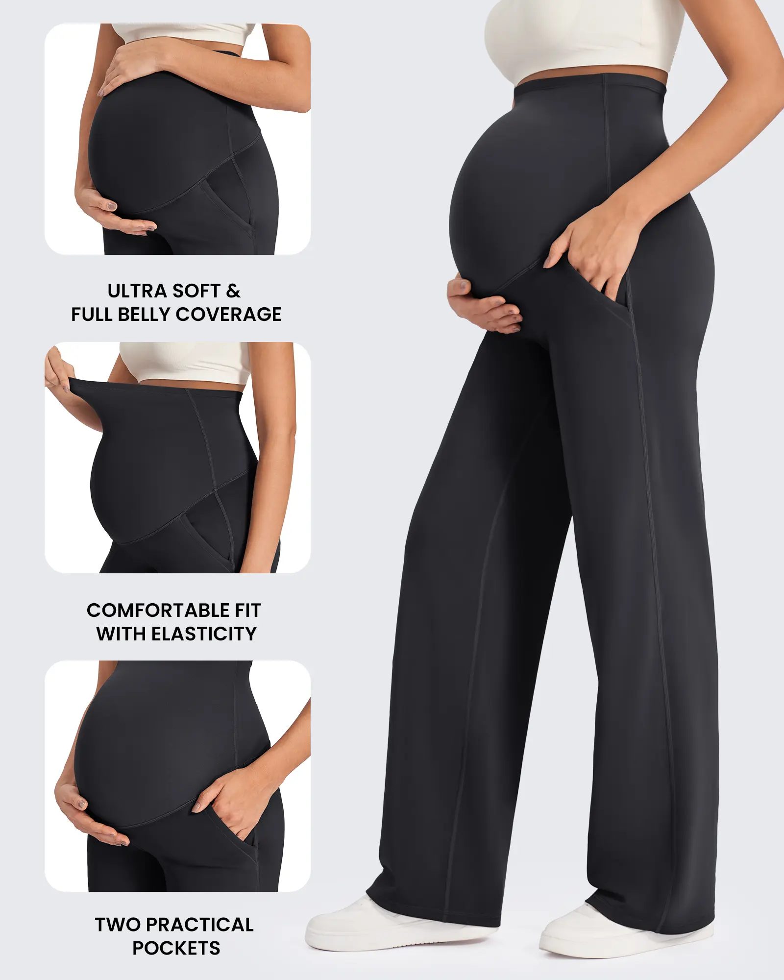 G4Free Maternity Wide Leg Pants for Comfortable Pregnancy Pregnant Prenatal