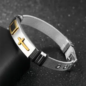 Stylish Men's Adjustable Bracelet Cross Stainless Steel Mesh Chain Wrist Band Bracelet