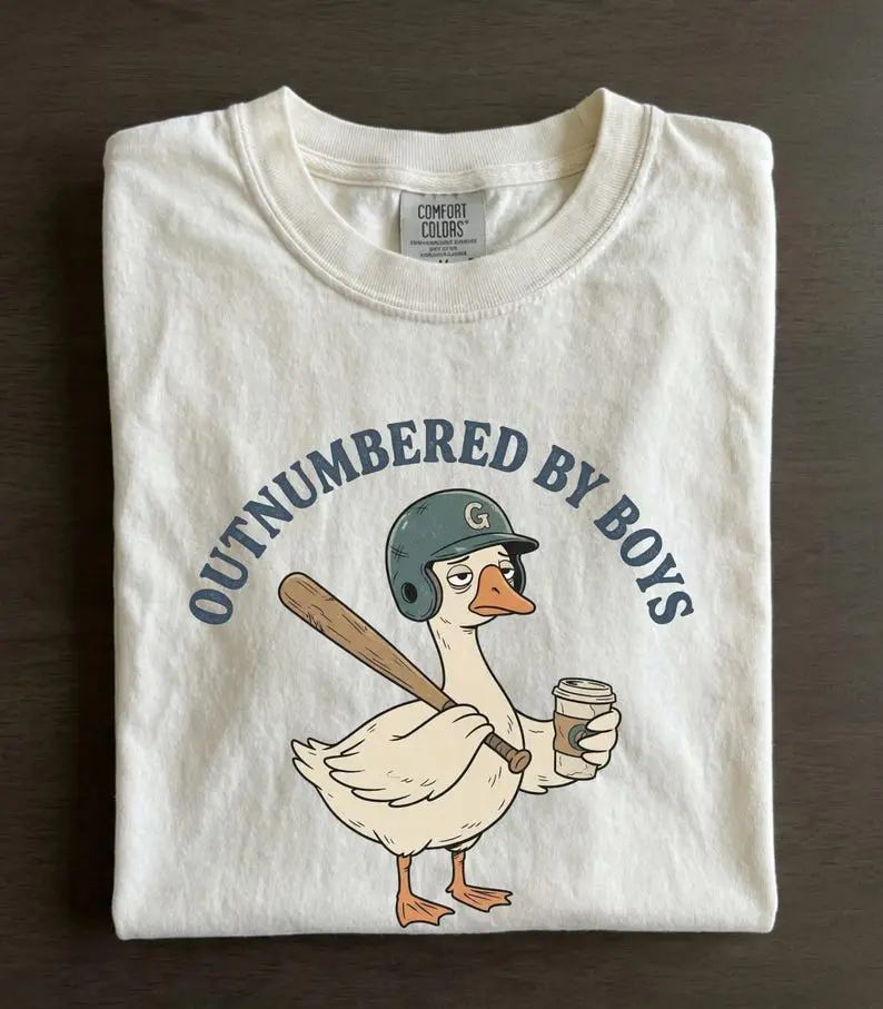Comfort Colors Funny Boy Mom TShirt, Outnumbered By Boys Tee, Baseball Mom Goose Graphic, Exhausted Mom Gift, Boy Mom Announcement Unisex T-shirt