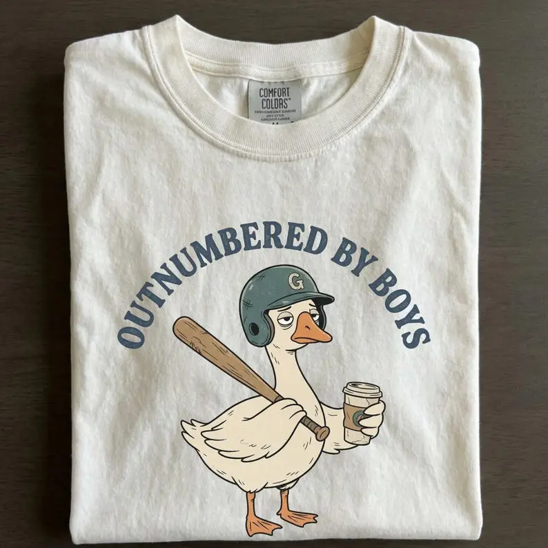 Comfort Colors Funny Boy Mom TShirt, Outnumbered By Boys Tee, Baseball Mom Goose Graphic, Exhausted Mom Gift, Boy Mom Announcement Unisex T-shirt