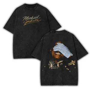 Michael Jackson Vintage Washed Cotton T-Shirt Oversized Retro Graphic Tee Double-Sided Unisex Music Fan Streetwear Acid Wash Concert Style Gift Men Women