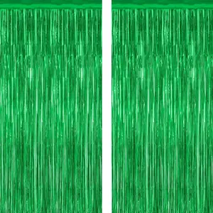 2 Pack Tinsel Backdrop, 3.28 FTx7.05 FT Green St Patricks Day Party Decorations, Metallic Backdrop Curtains Tinsel Curtains Streamer Backdrop, Party Supplies Wall Decor for St. Patricks Party Birthday