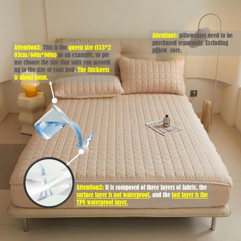 Solid Color Waterproof Plaid Textured Fitted Sheet, Soft Simple Bedding Quilted Mattress Cover for Bedroom, Pillow Case without Filler, Summer Bedroom Decor, Protective Sheets