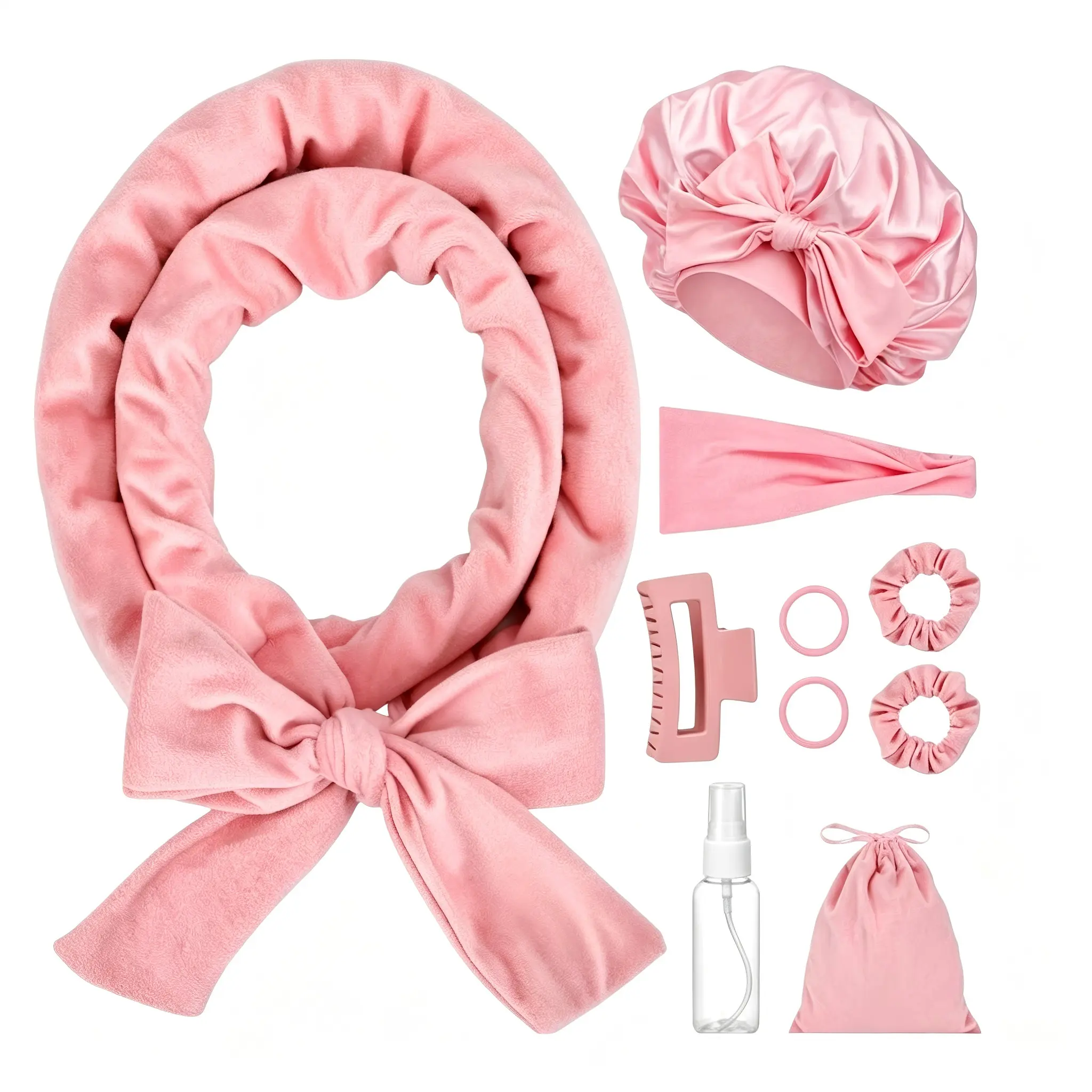 Heatless Curlers with Double Layer Satin Sleep Bonnet, Overnight No Heat Curling Set for Damaged Hair, 10 Pack Velvet Hair Styling Kit, Hair Care Gift for Women