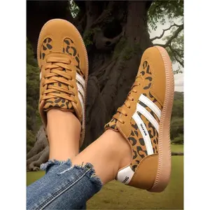 Women’s colorblock leopard print lace-up training shoes, casual comfortable breathable sports shoes, non-slip wear-resistant sneakers for daily wear