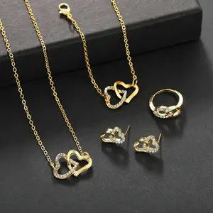 4Pcs/Set And Simple Double Heart Necklace Jewelry Set With A Light Luxury Style  Suitable For Double Heart Fashionable Jewelry