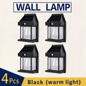 Outdoor wall lamp, external waterproof wall lamp fixture, black front door wall lighting with clear sloping glass cover, 4 packs